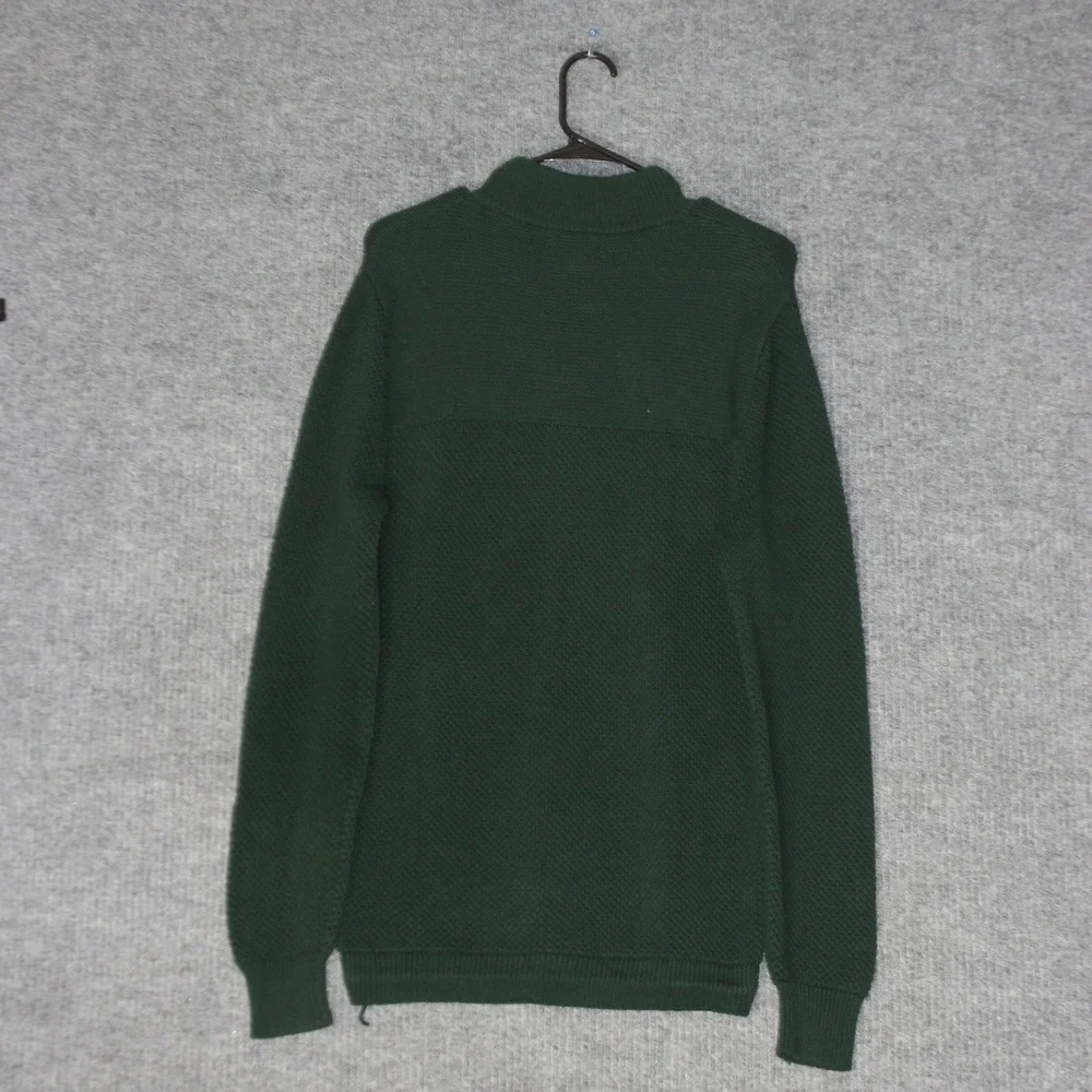 J Crew Sweater Mens M Green‎ Mock Neck Button Pullover Textured Knit